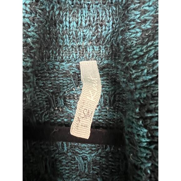 Open Front Chunky Blue Heather Knit Sweater Cardigan Pockets Womens Medium - Picture 2 of 8